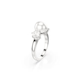 Matrix cocktail ring, Crystal pearl, Round cut, White, Rhodium plated